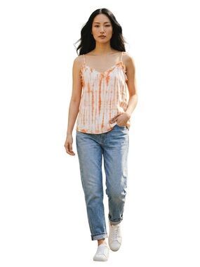 Velvet Heart Tie Dye Fringe Tank Top Large Boho Orange Cream Festival Summer